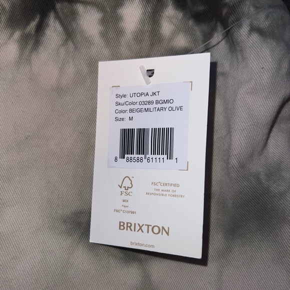 Brixton NWT Bomber Jacket Coat Medium Green Tie Dye Skater Mens NEW - Picture 5 of 6